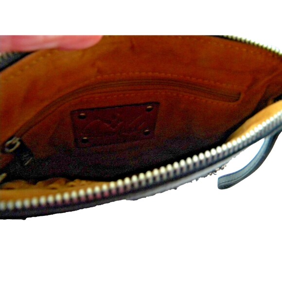 Patricia Nash Ebbe Woven Straw Cassini Leather Wristlet Striped Black - Picture 9 of 13